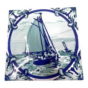 Vintage Cedclesa Made in Spain Ceramic Tile Ship Nautical Sailboat Design Trivet